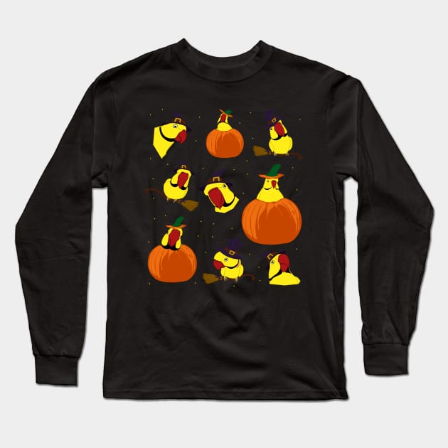 yellow indian ringneck halloween pattern Long Sleeve T-Shirt by FandomizedRose